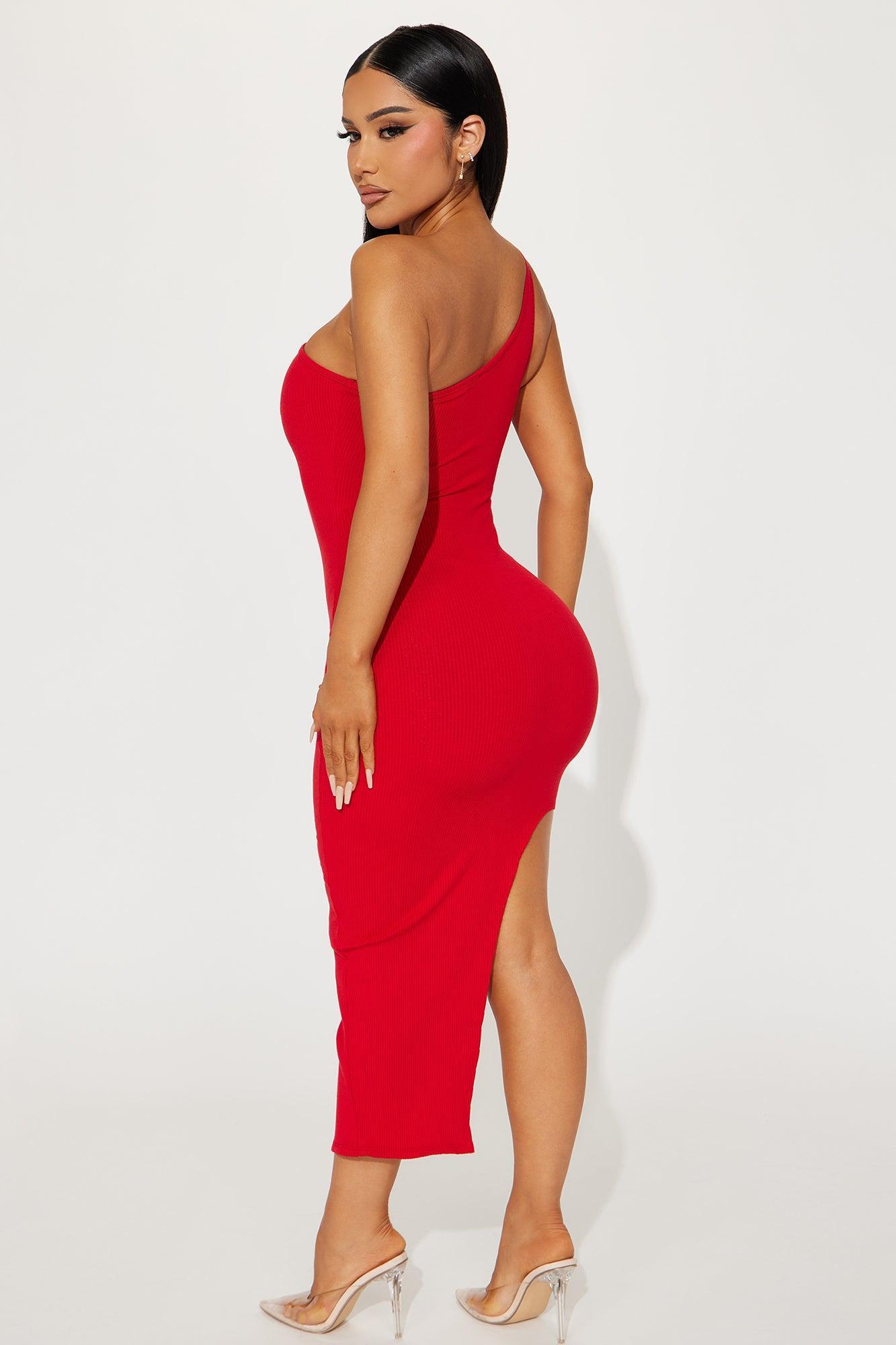 Rebecca Ribbed Midi Dress - Red Product Image