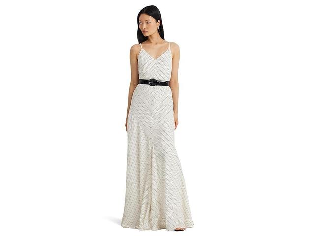 Lauren Ralph Lauren Chevron Linen-Blend Sleeveless Gown (Mascarpone Cream/Black) Women's Dress Product Image