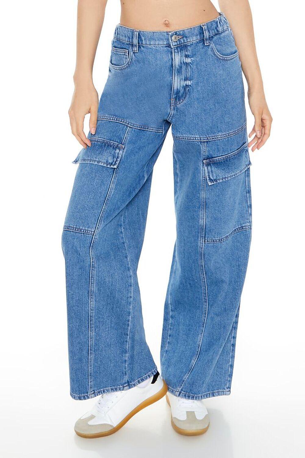 High-Rise Wide-Leg Cargo Jeans | Forever 21 Product Image