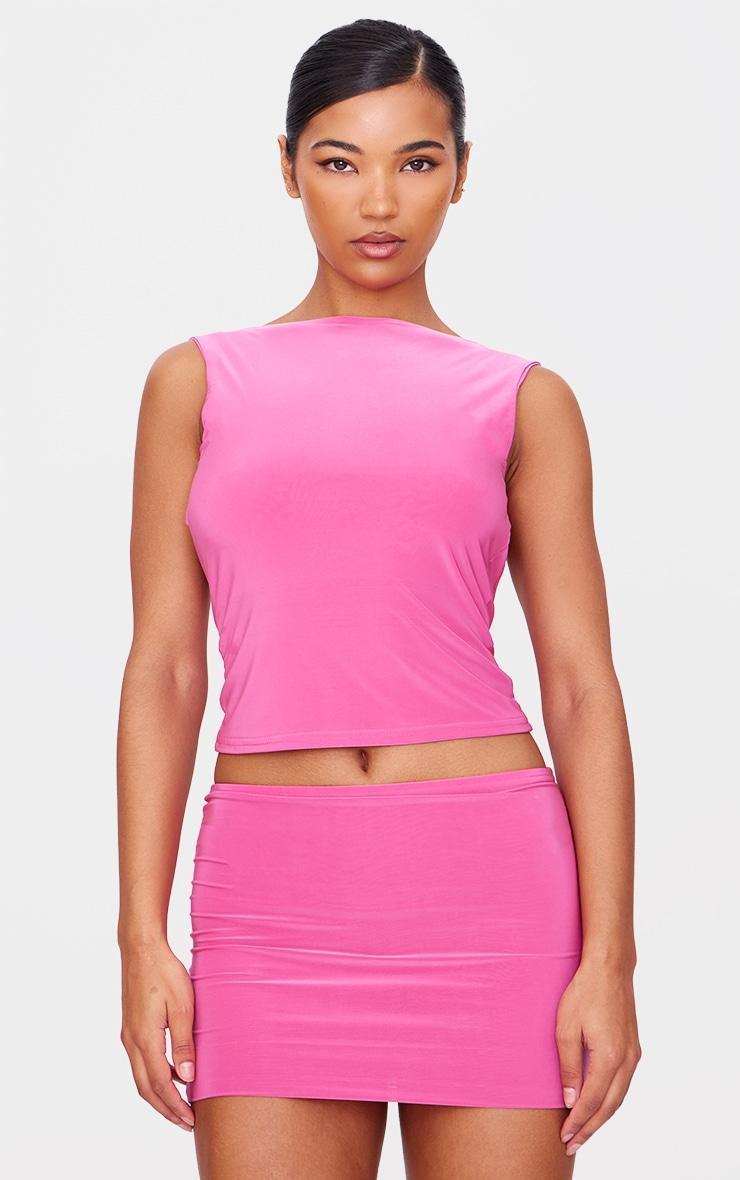 Hot Pink Slinky Low Rise Micro Skirt Product Image