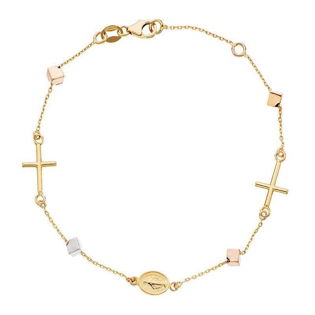 14k Gold Tri Color Religious Bracelet, Womens Product Image