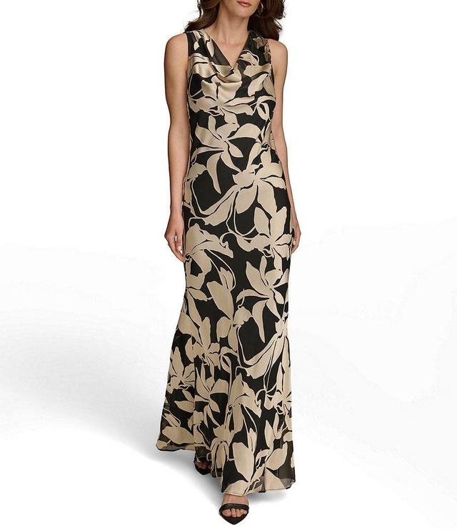 Donna Karan Sleeveless Cowl Neck Floral Maxi Dress Product Image