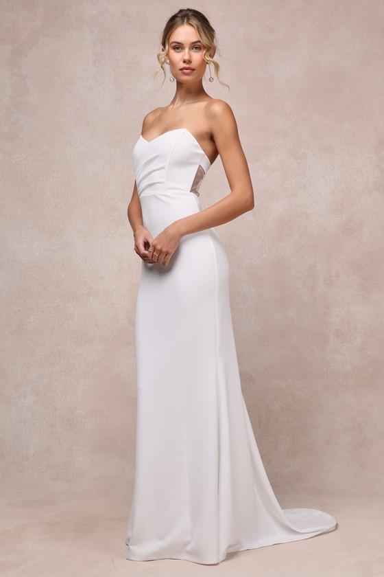 Iconic Arrival White Mesh Strapless Bustier Mermaid Maxi Dress product image