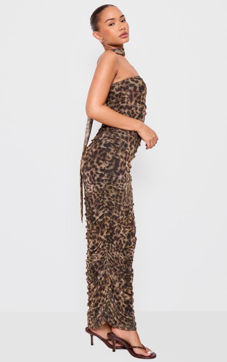 Petite Leopard Print Bandeau Maxi Dress With Scarf Detail Product Image