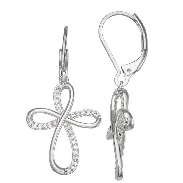 Napier Silver Tone Crystal Loop Cross Drop Earrings, Womens, Clear Product Image