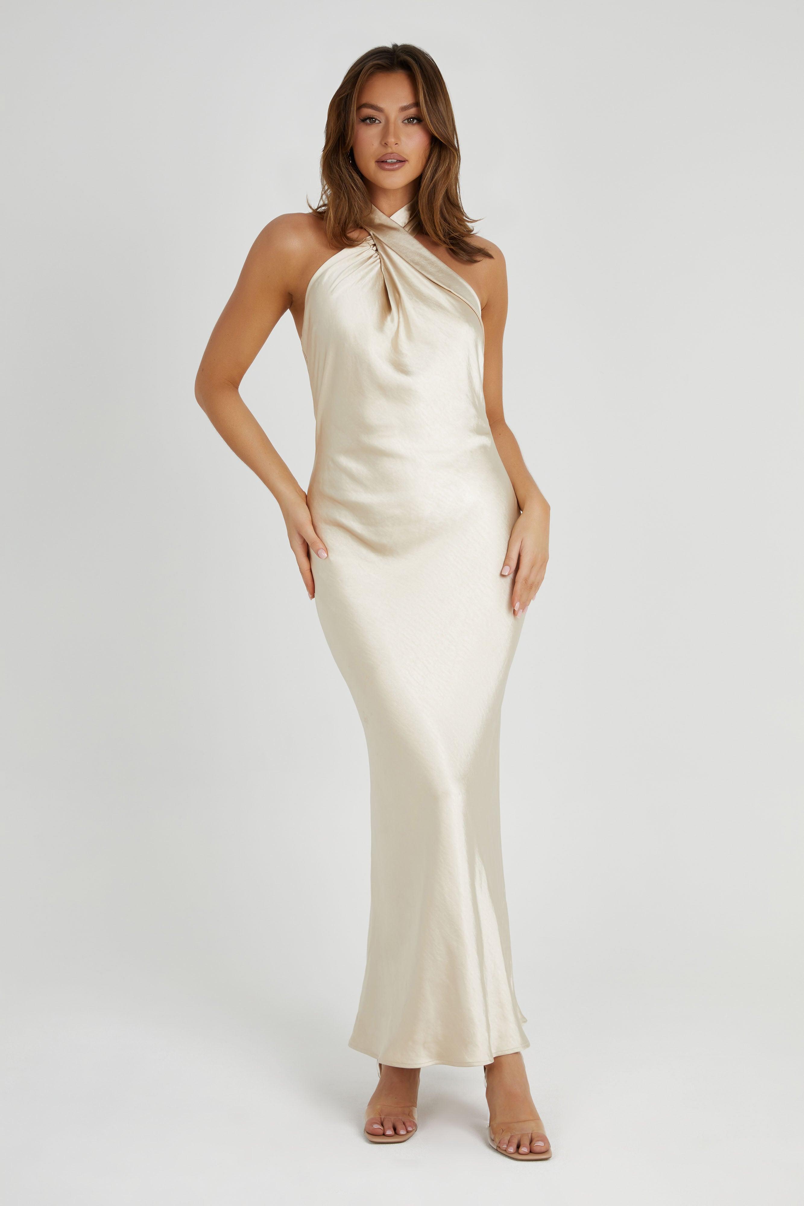 Laura Halter Satin Gown - Gold Product Image