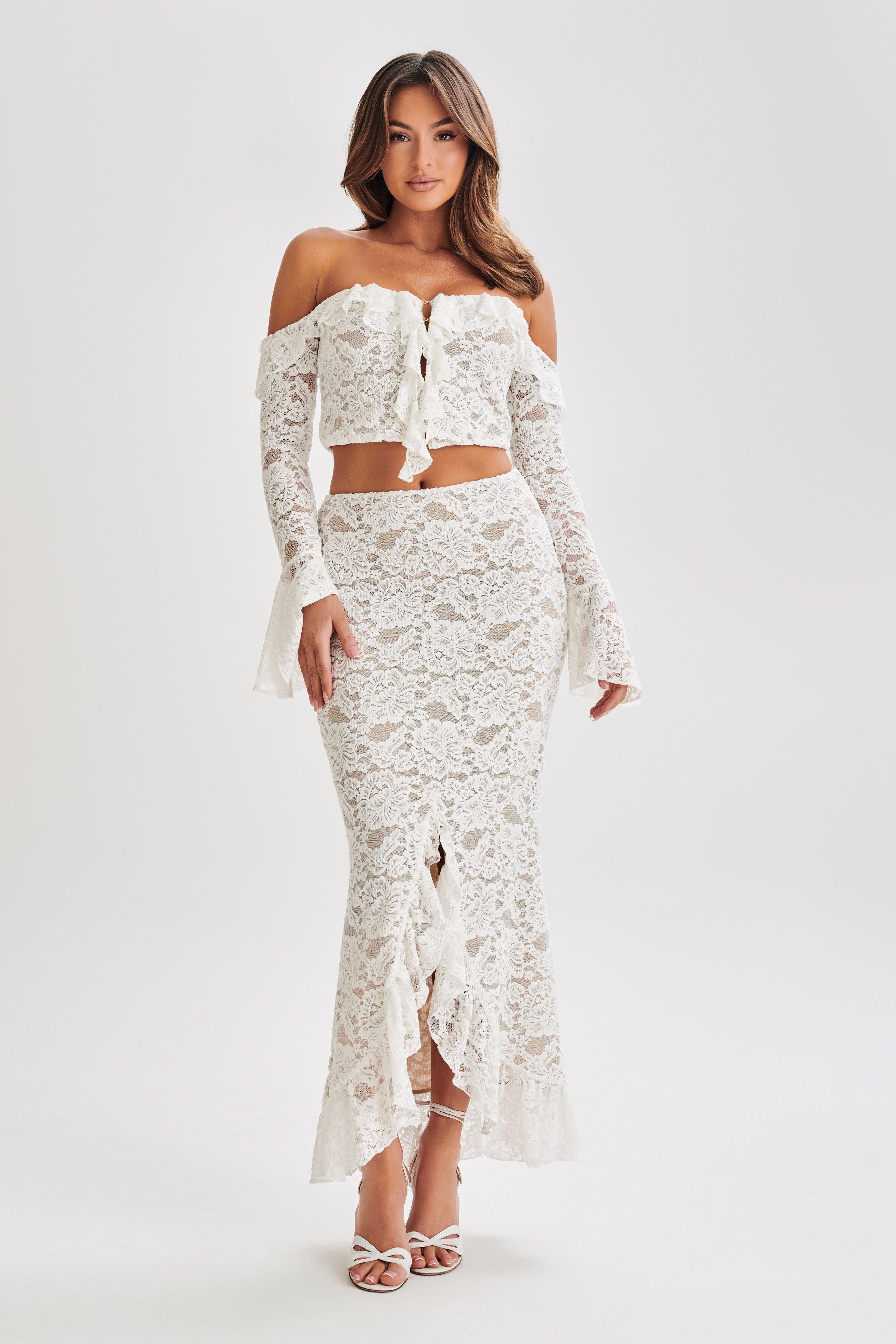 Artemis Lace Plisse Maxi Skirt - Ivory Product Image