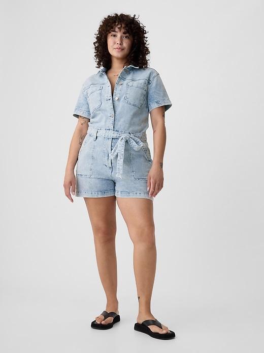 Belted Denim Romper Product Image