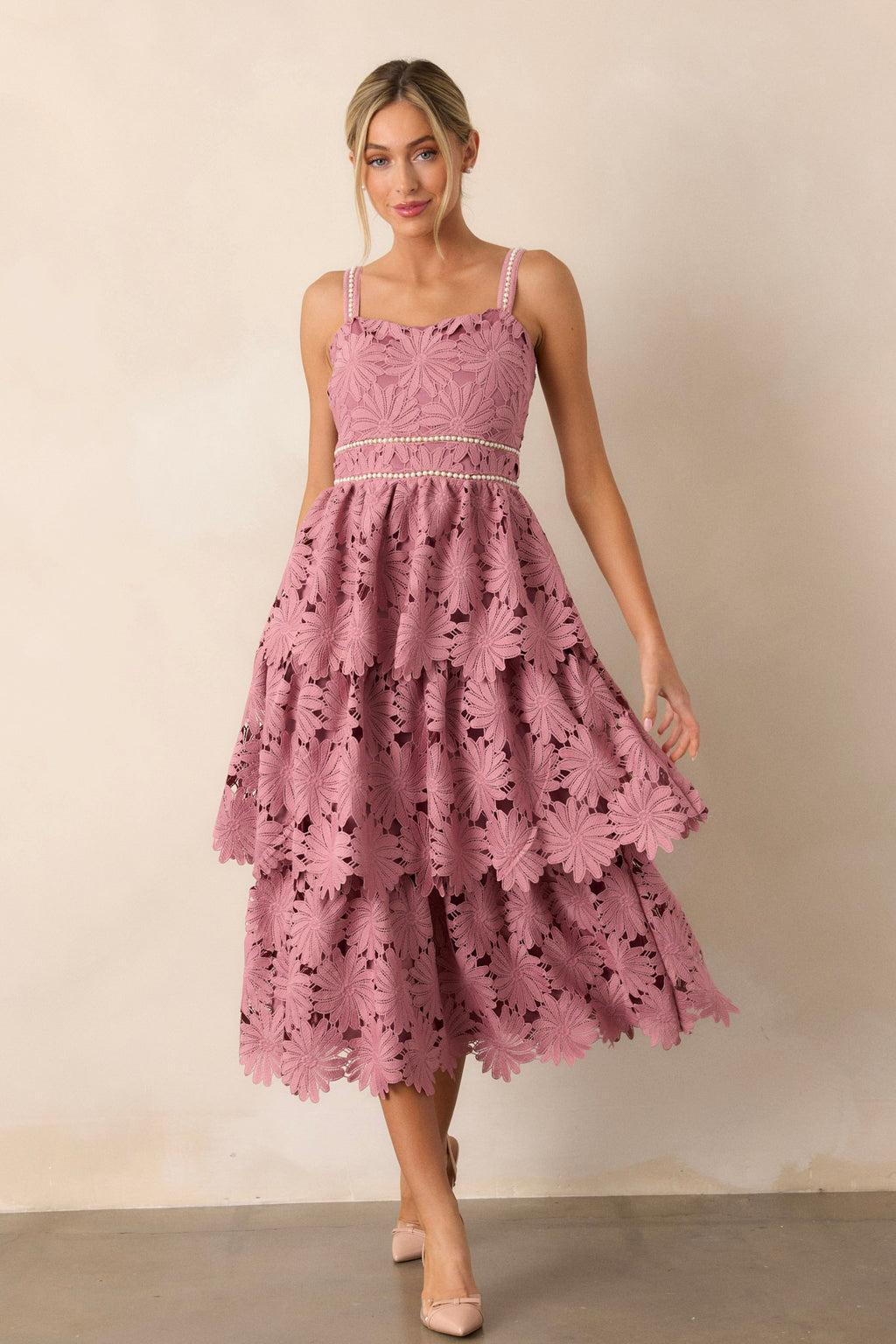 My Love Language Dusty Pink Floral Embroidered Midi Dress Product Image