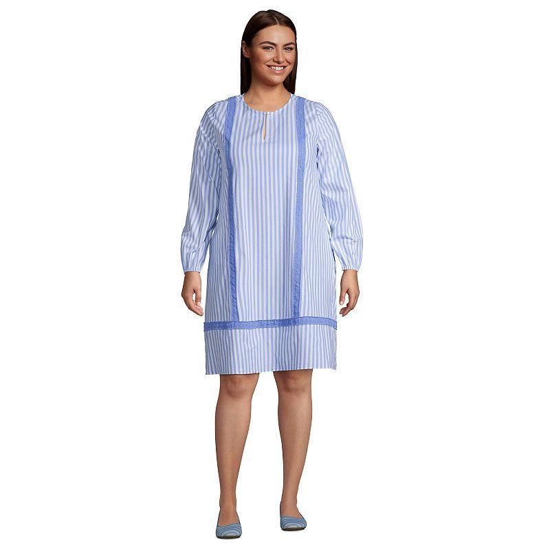 Plus Size Lands End Poplin Splitneck Shift Dress, Womens Product Image