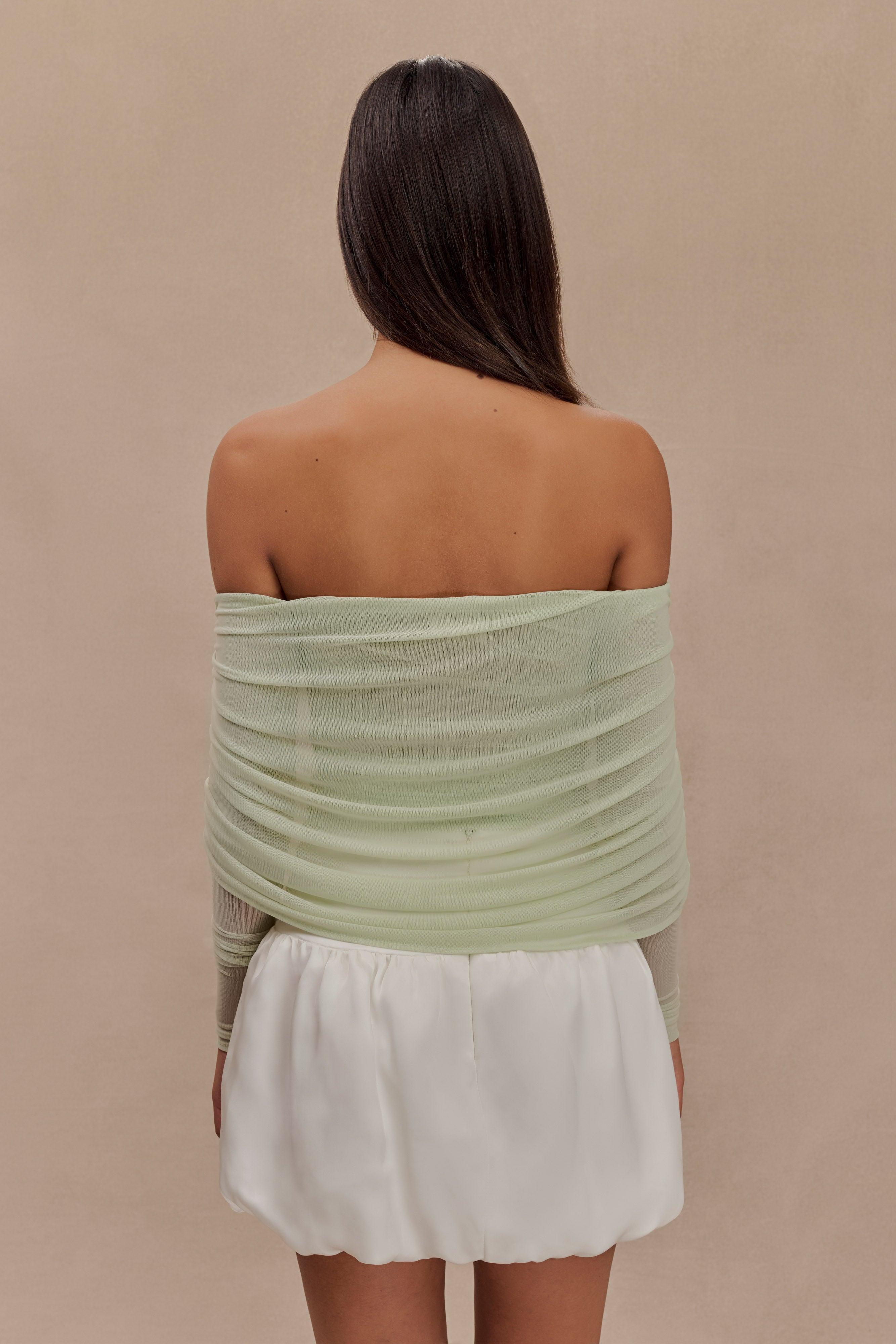 Everly Sheer Mesh Off Shoulder Top - Pastel Green Product Image