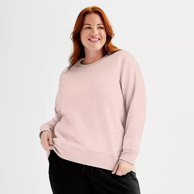 Plus Size Tek Gear Ultrasoft Fleece Crewneck Sweatshirt with Thumb Holes, Womens Aspire Pink Product Image