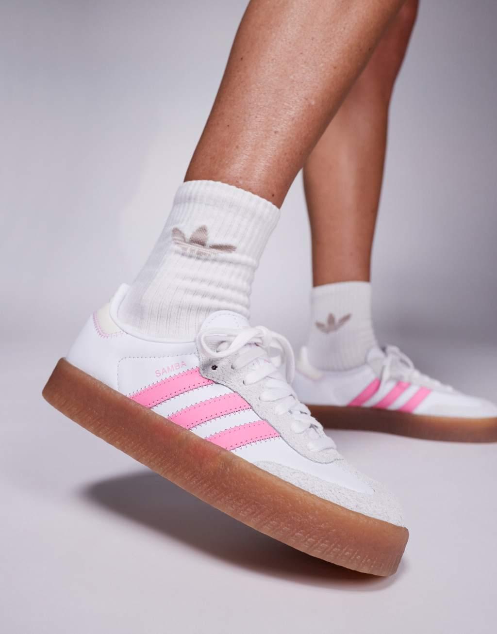 adidas Originals Sambae sneakers in white and pink Product Image