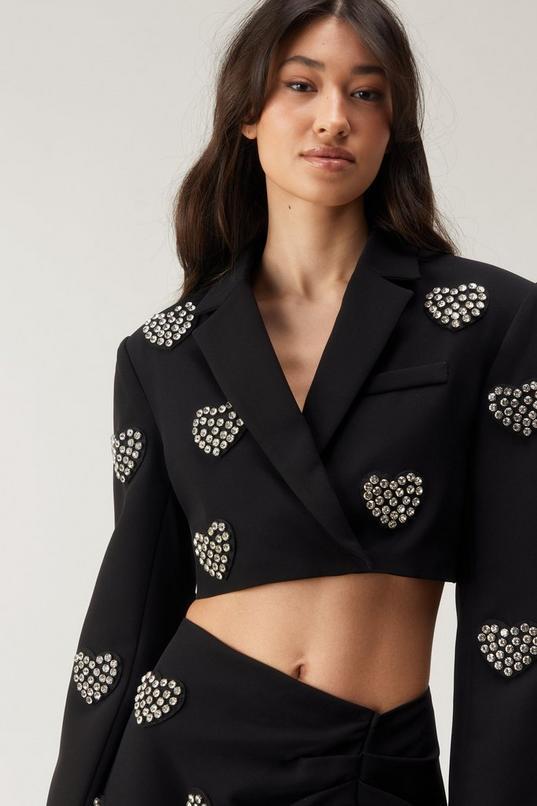 Embellished Diamante Heart Cropped Blazer Product Image