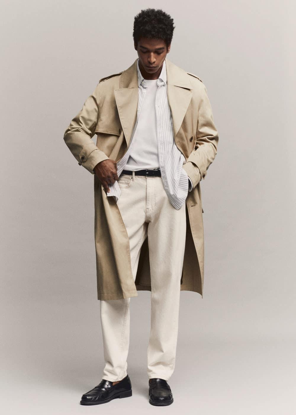 MANGO MAN - Long relaxed-fit cotton trench coat beigeMen Product Image