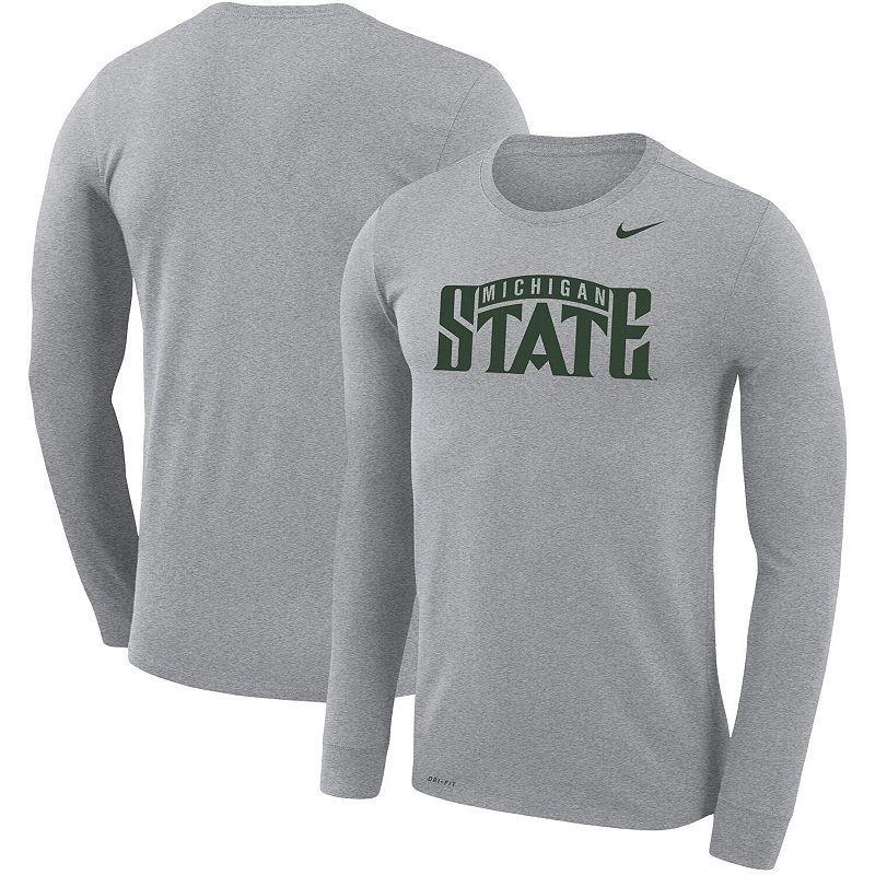 Mens Nike Heathered Gray Michigan State Spartans School Wordmark Logo Performance Legend Long Sleeve T-Shirt MSU Grey Product Image