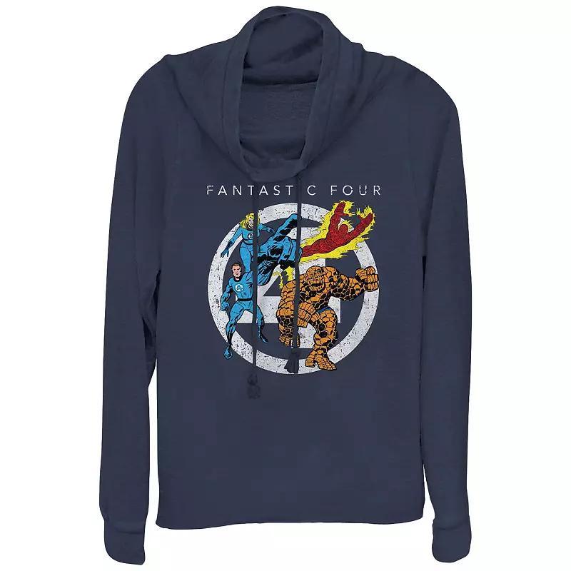 Womens Marvel Fantastic Four Classic Poster Cowlneck Graphic Lightweight Long Sleeve Blue Product Image