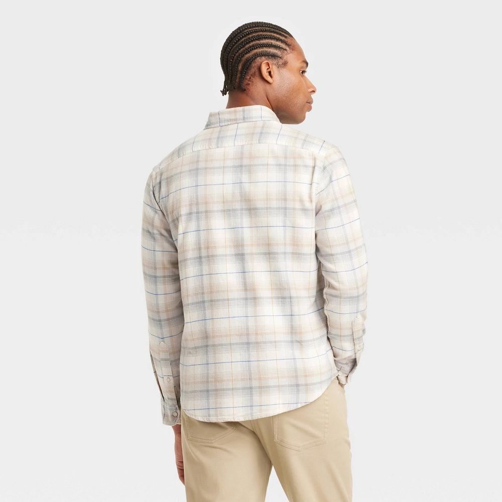 Men's Mid-Weight Flannel Long Sleeve Button-Down Shirt - Goodfellow & Co™ Cream M Product Image