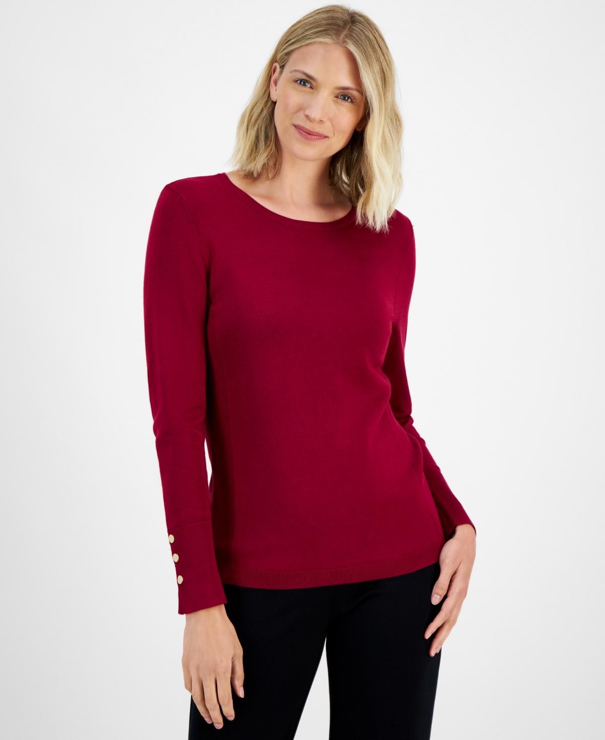 Jm Collection Womens Button-Sleeve Crewneck Sweater, Created for Macys Product Image