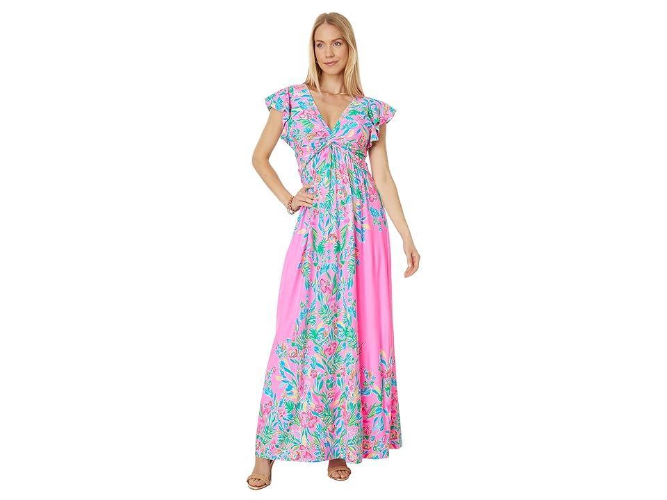 Lilly Pulitzer Verona Flutter Sleeve Maxi (Havana Casa Jaguar Engineered Maxi Dress) Women's Dress Product Image