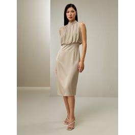 Pleated Sleeveless Midi Silk Dress Product Image