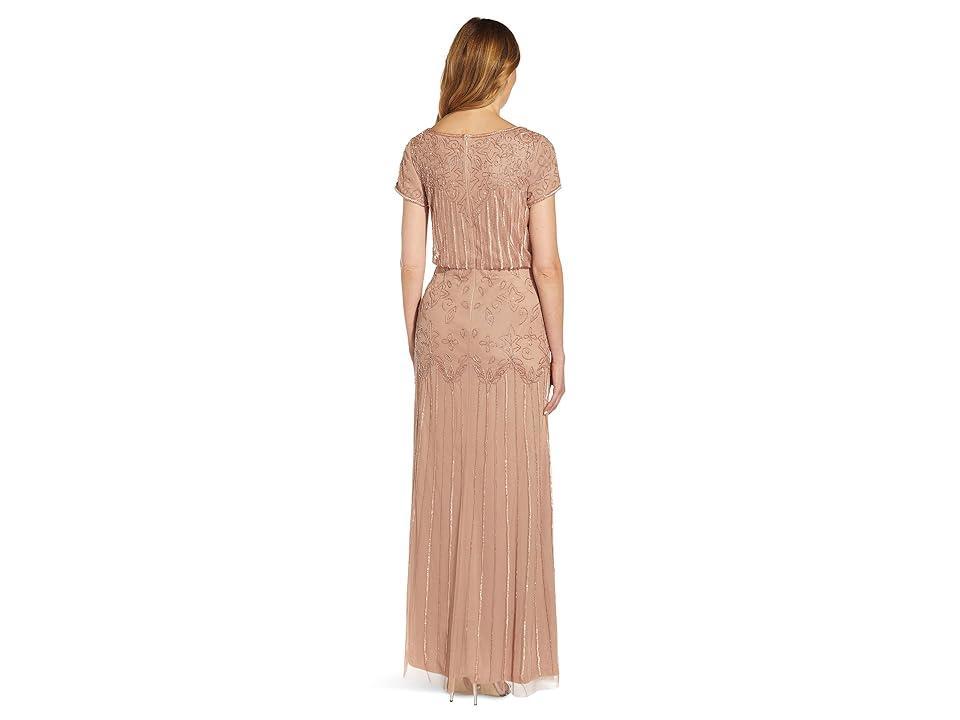 Adrianna Papell Boat Neck Short Sleeve Blouson Beaded Gown (Rose ) Women's Dress Product Image