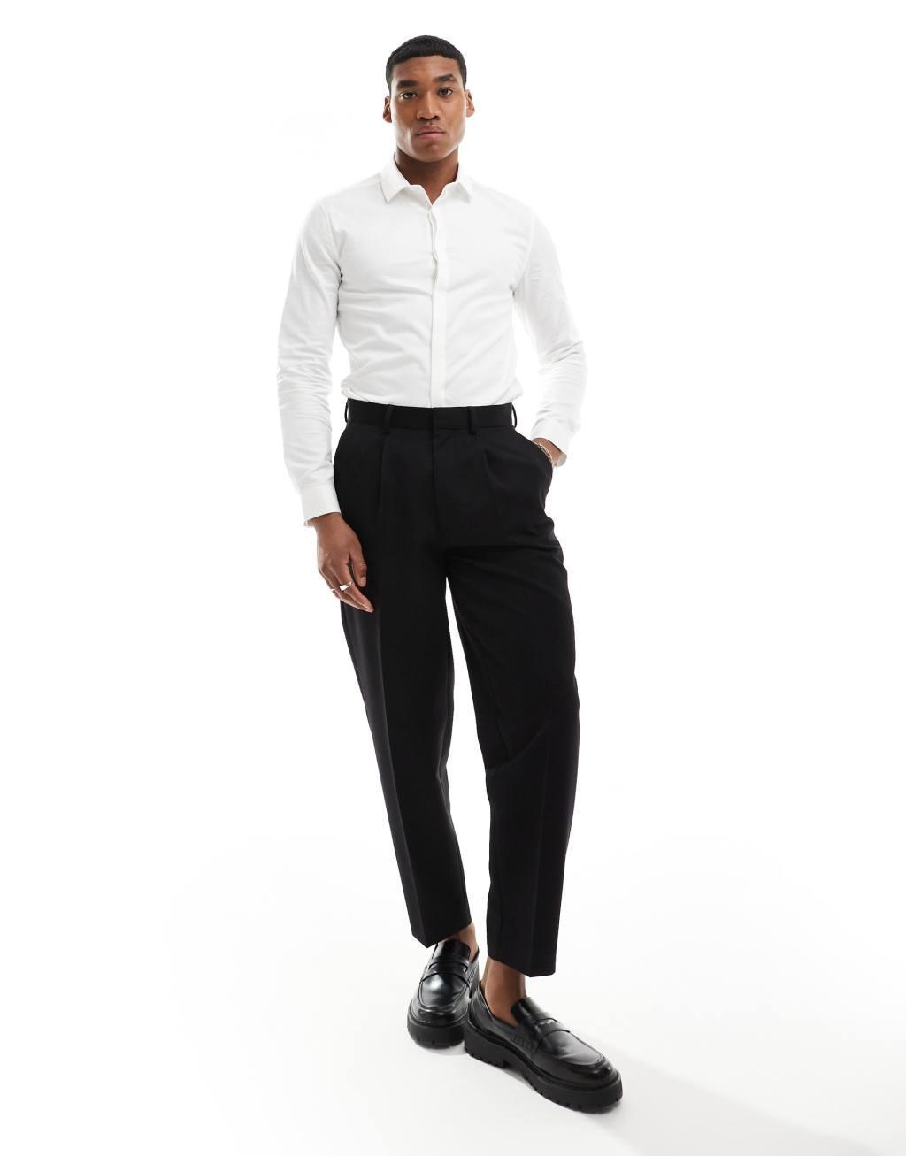 ASOS DESIGN Wedding skinny smart shirt in herringbone texture in white Product Image