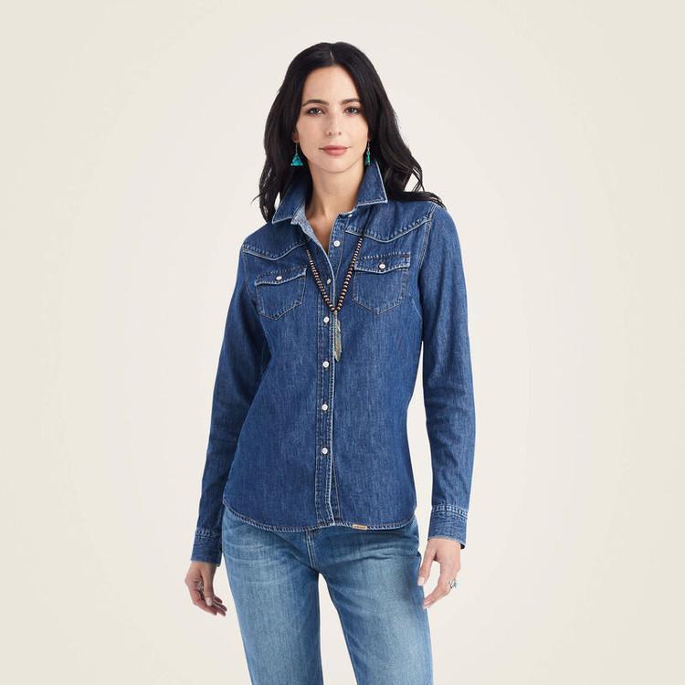 Ariat Farriday Denim Shirt (Bluelight 2) Women's Long Sleeve Button Up Product Image