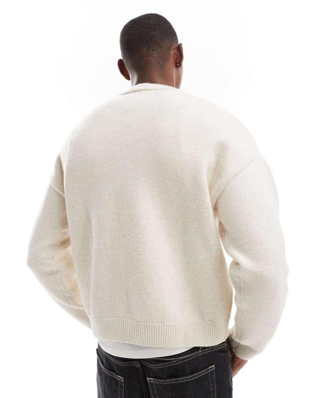 Bershka graphic knitted sweater in white Product Image