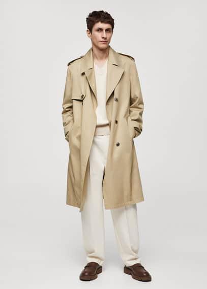 MANGO MAN - Long relaxed-fit cotton trench coat beigeMen Product Image