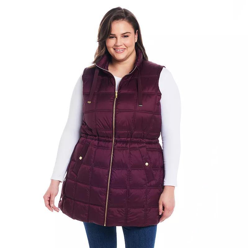 Plus Size Weathercast Box Quilted Longline Puffer, Womens Brown Product Image