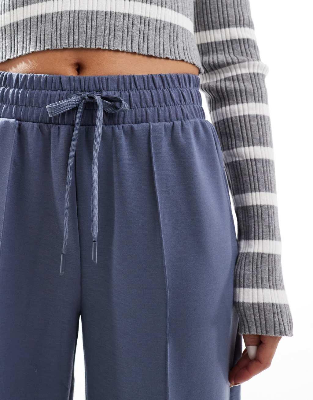 Bershka tie waist wide leg sweatpants in gray blue Product Image