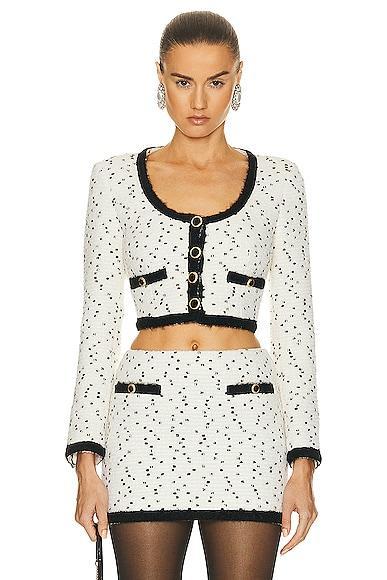 Alessandra Rich Tweed Boucle Cropped Jacket Ivory. Size 38 (also in 36, 42). Product Image