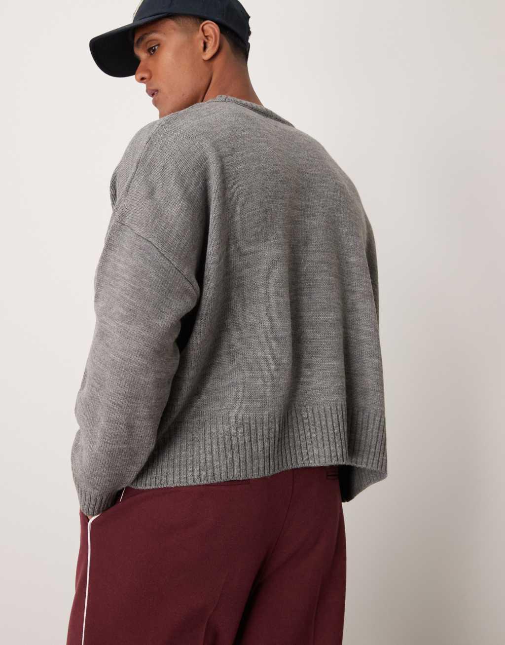 ASOS DESIGN super oversized boxy fit knitted sweater in gray heather Product Image