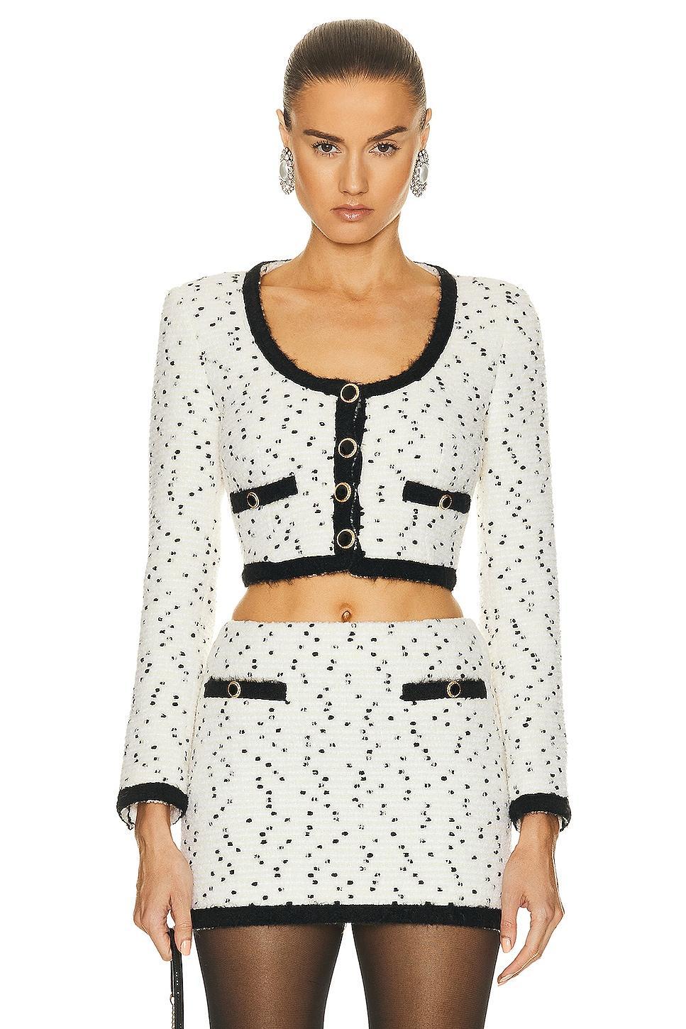 Alessandra Rich Tweed Boucle Cropped Jacket Ivory. (also in ). Product Image