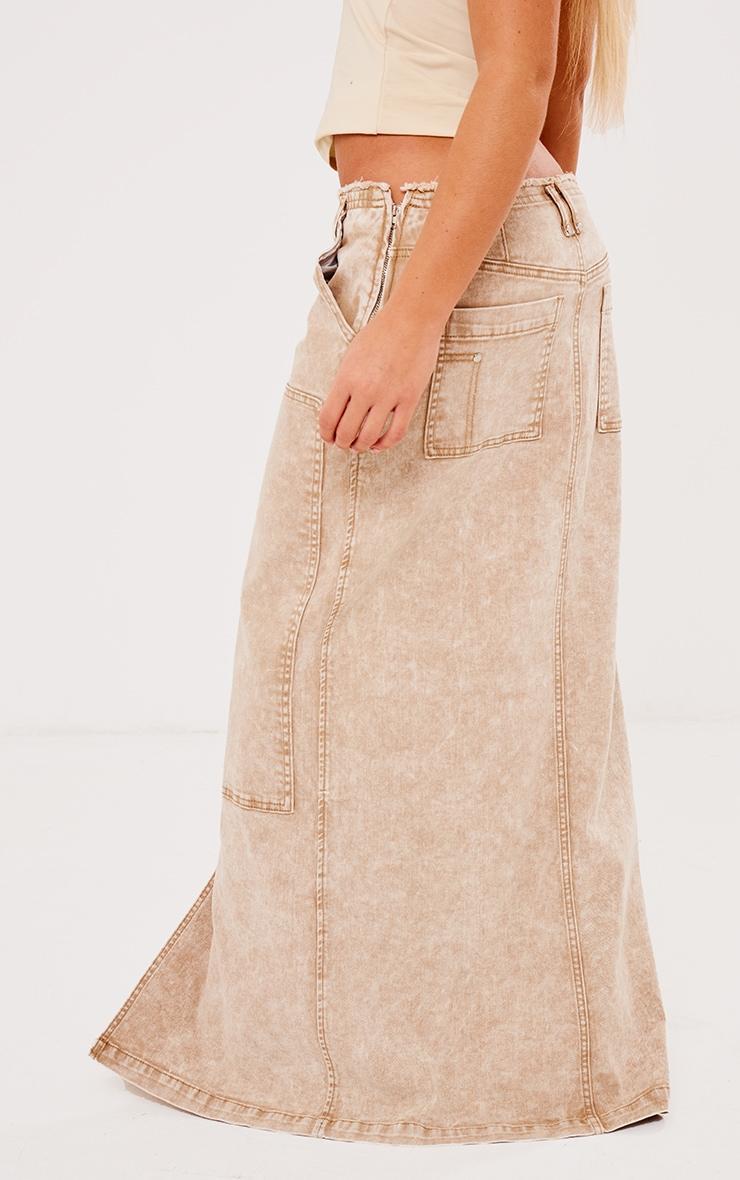 Stone Acid Wash Twill Raw Hem Maxi Skirt Product Image