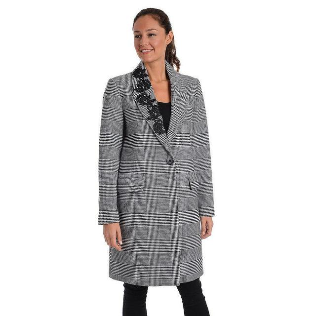 Womens Fleet Street Embroidered Lapel Plaid Coat Product Image