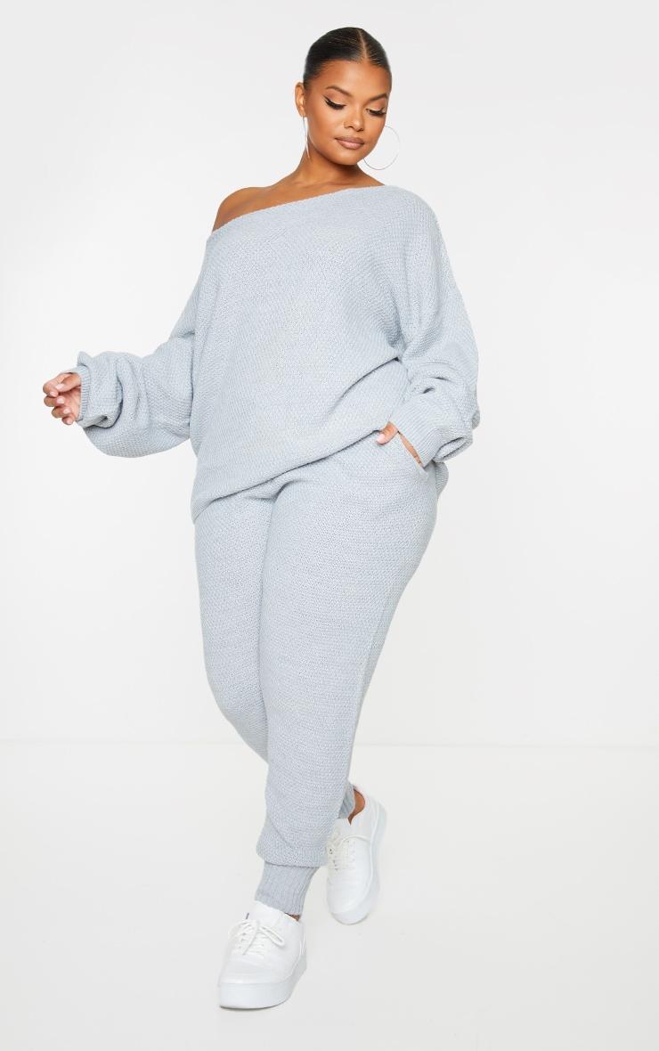 Plus Grey Waffle Knitted Lounge Set Product Image