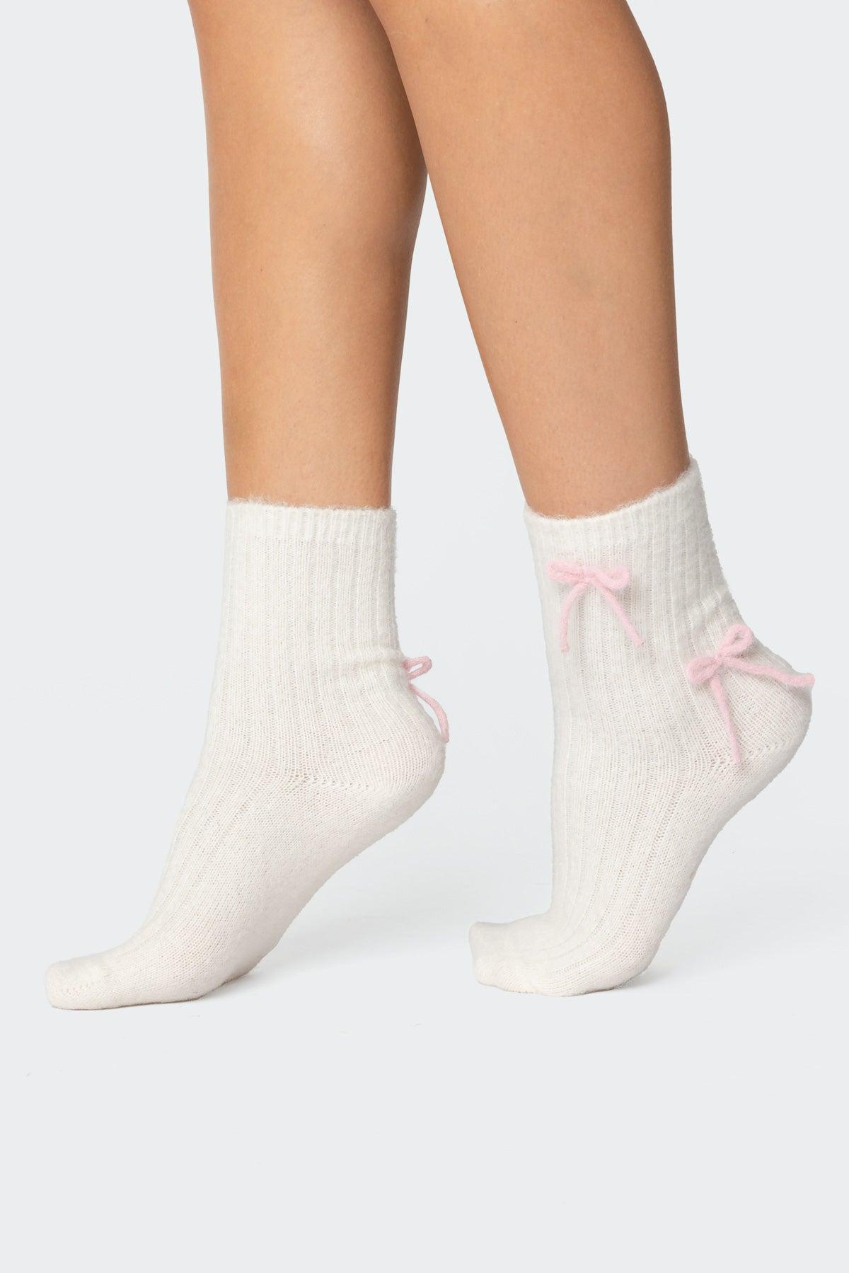 Knit Bow Fuzzy Socks Product Image