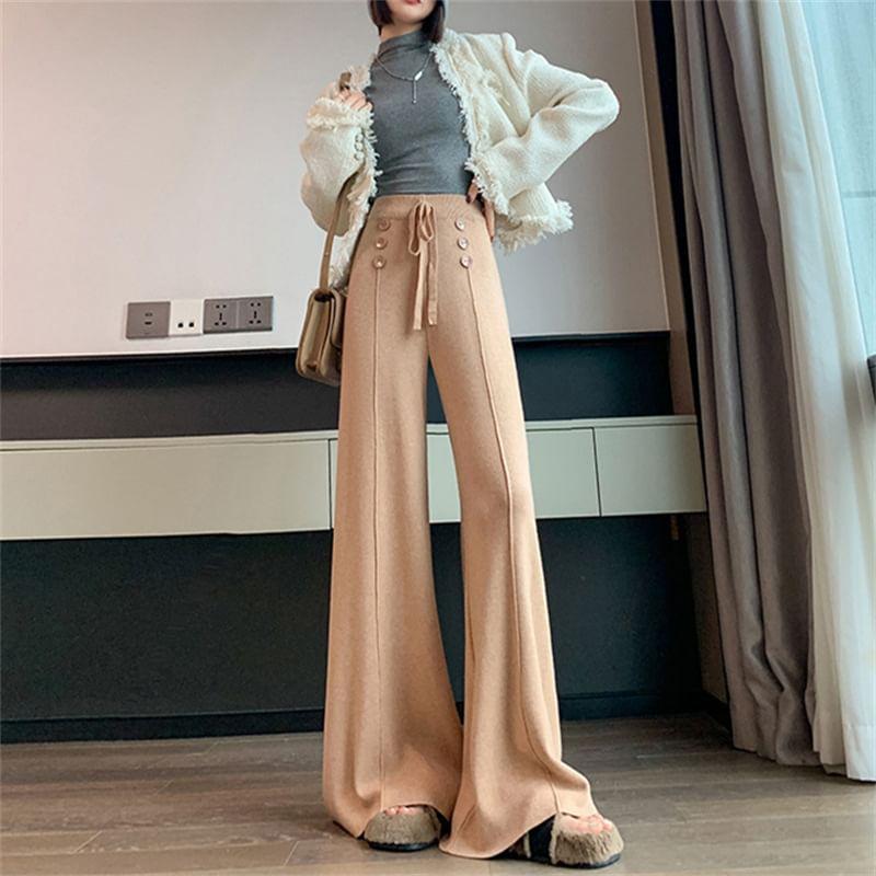 High Waist Plain Wide Leg Pants Product Image