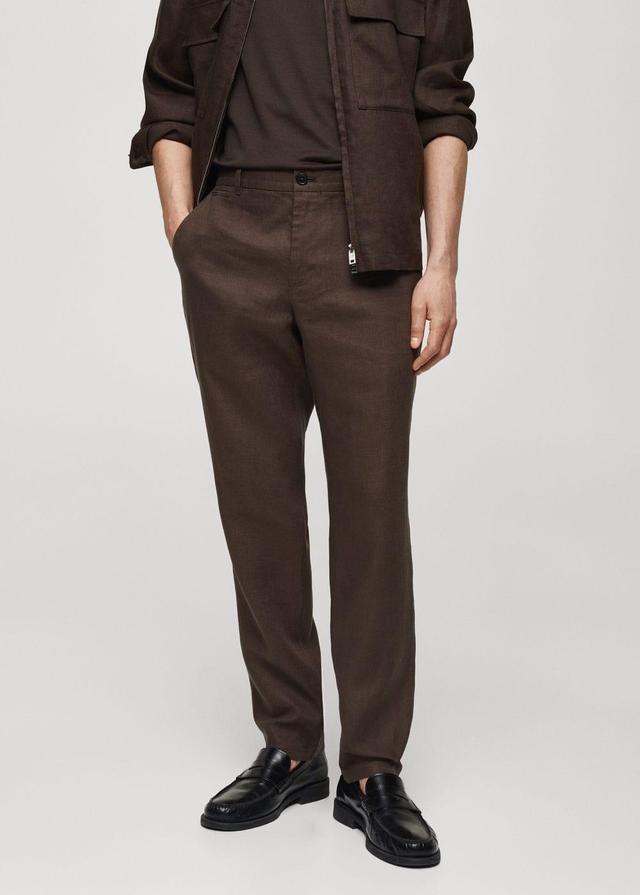 MANGO MAN - Slim-fit 100% linen pants chocolateMen Product Image