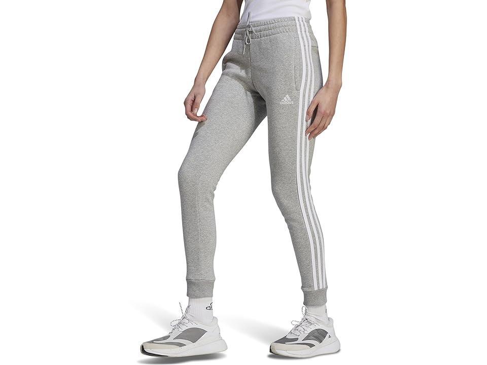 adidas 3-Stripes Fleece Cuffed Pants (Medium Grey Heather/White 1) Women's Clothing Product Image