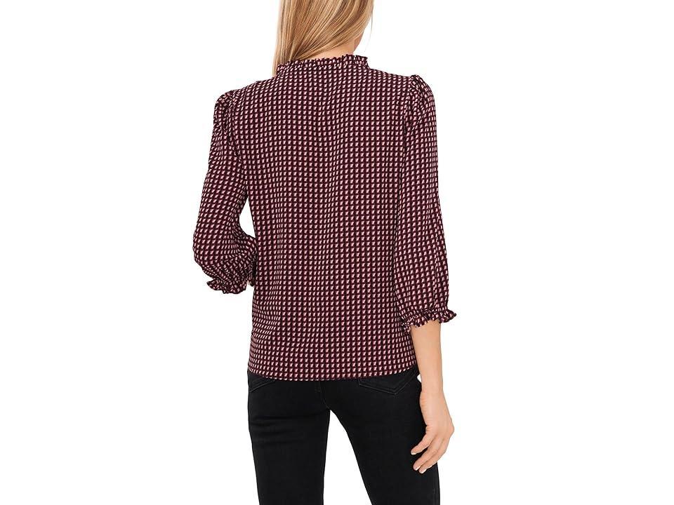 CeCe Geo Print Button Front V-Neck Blouse (Deep Mulberry) Women's Clothing Product Image