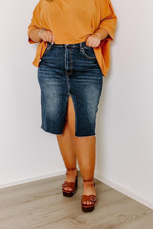 Risen The Grace Denim Skirt in Dark Wash Curves Product Image