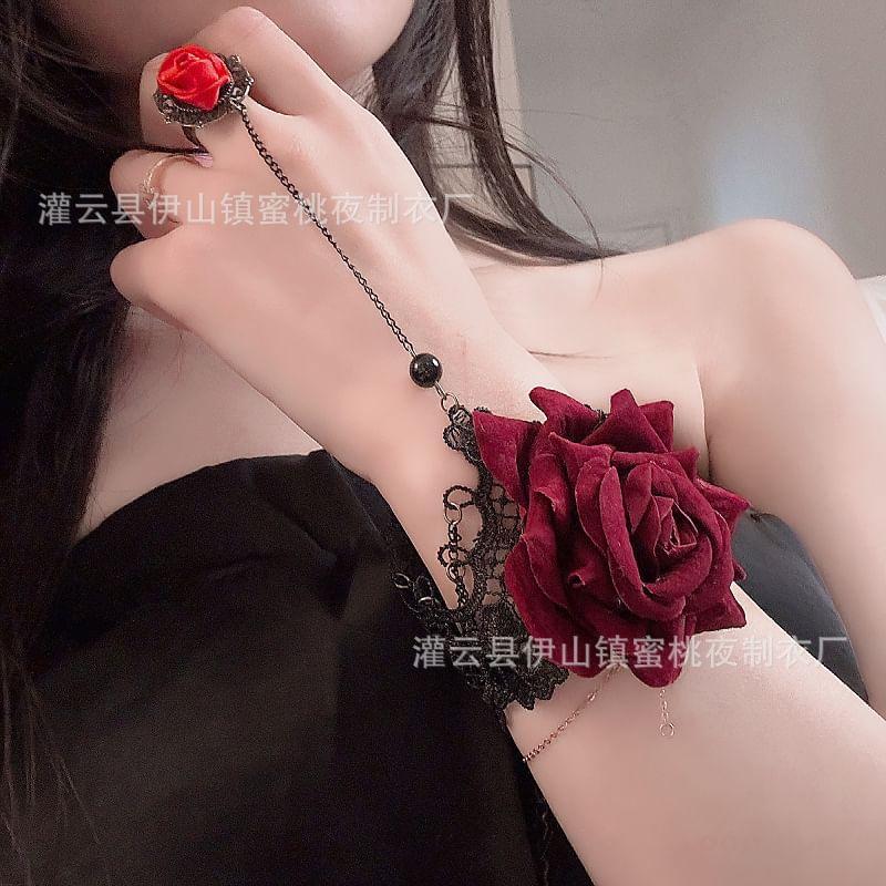 Flower Mesh Wrist Band / Lace Trim Ring Bracelet / Set Product Image