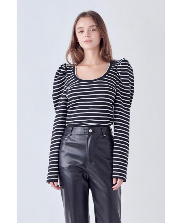 English Factory Stripe Puff Sleeve Knit Top Product Image