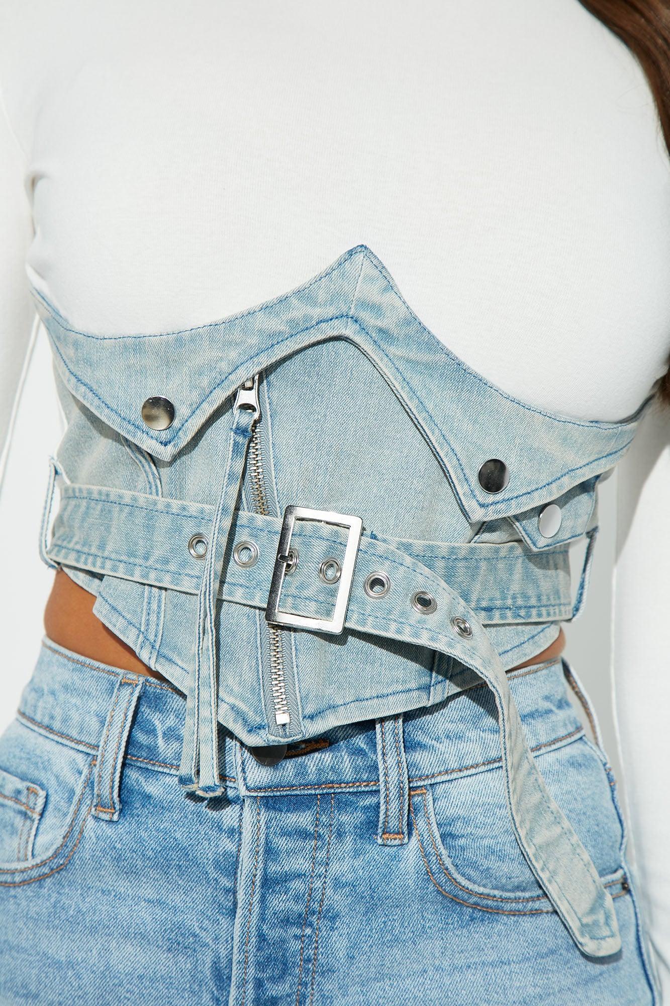 Baddest Behavior Denim Top - White Product Image