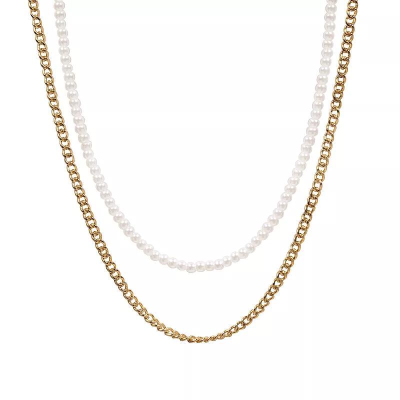 LC Lauren Conrad Double Strand Simulated Pearl & Chain Necklace, Womens, White Product Image