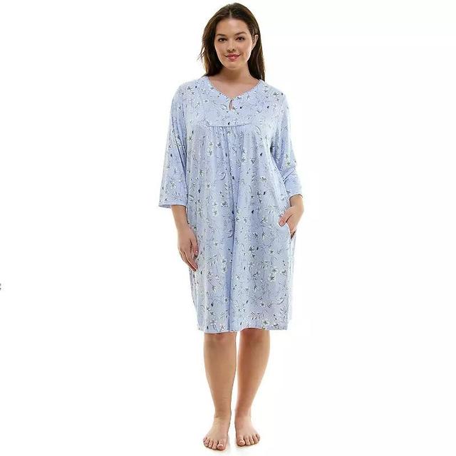 Plus Size Croft & Barrow 3/4-Sleeve Button Neck Pajama Gown, Womens Product Image