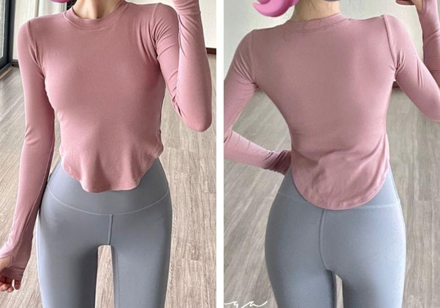 Long Sleeve Crew Neck Plain Sport Crop T-Shirt product image